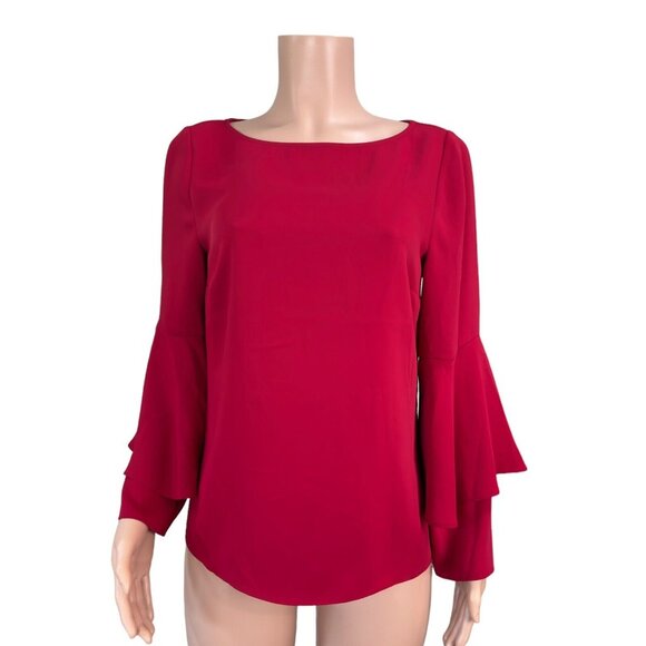Chicos Womens 0 (4/6)Red Top Blouse Ruffle-Long Sleeve Classic Christmas Holiday - Picture 12 of 16